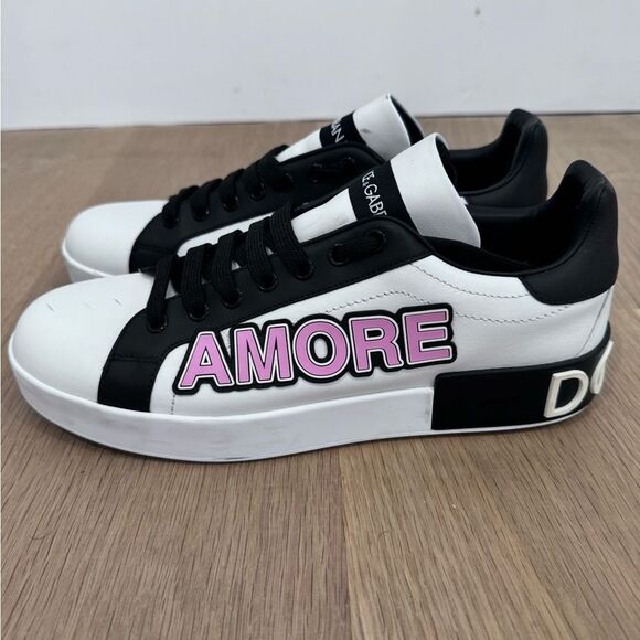 Dolce & Gabbana White Love Logo-Embossed Leather Sneakers Size IT 40 - Picture 2 of 10